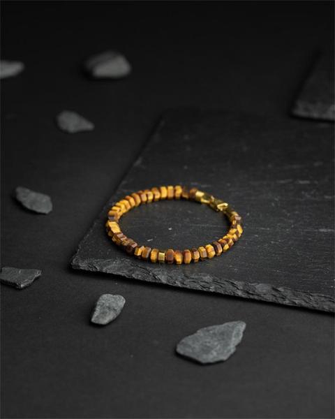 Exklusives Armband mit handgeschliffenem Tigerauge-Stein und 18-karätiger Vergoldung - Octo Tiger